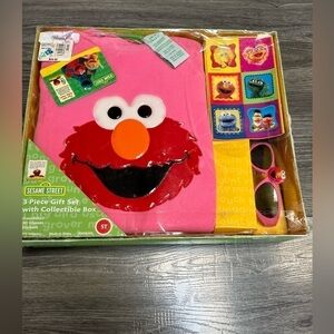 Vintage Sesame Street Elmo Toddler 5T 3 piece set sweatshirt glasses stickers